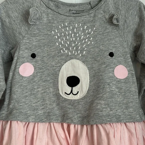 First Impressions baby Girl Printed Long Sleeve Mini Dress, Grey Combo Size: 24M - Picture 2 of 5
